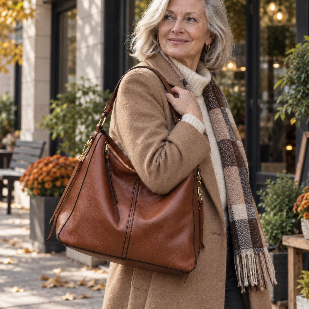 Borsa Hobo in Pelle di Lusso Antifurto + Portamonete Pouch GRATIS