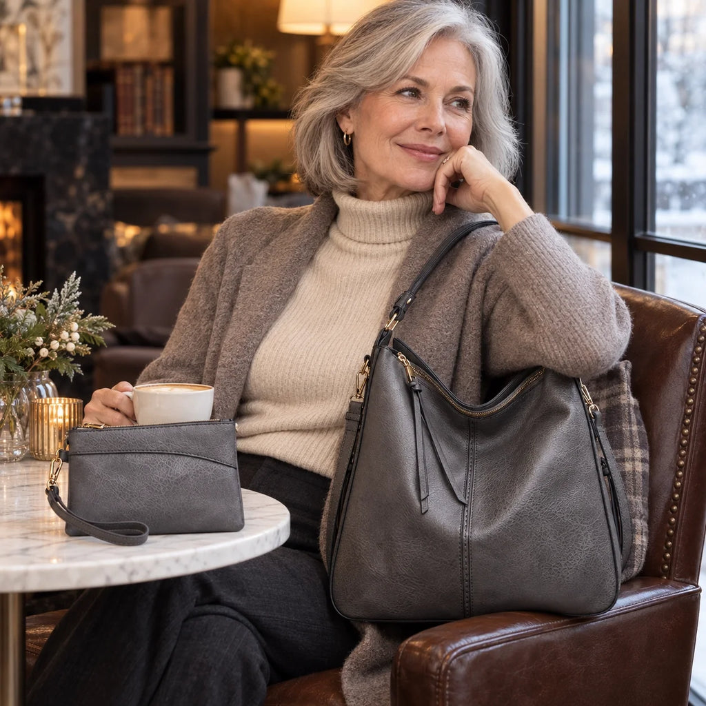 Borsa Hobo in Pelle di Lusso Antifurto + Portamonete Pouch GRATIS