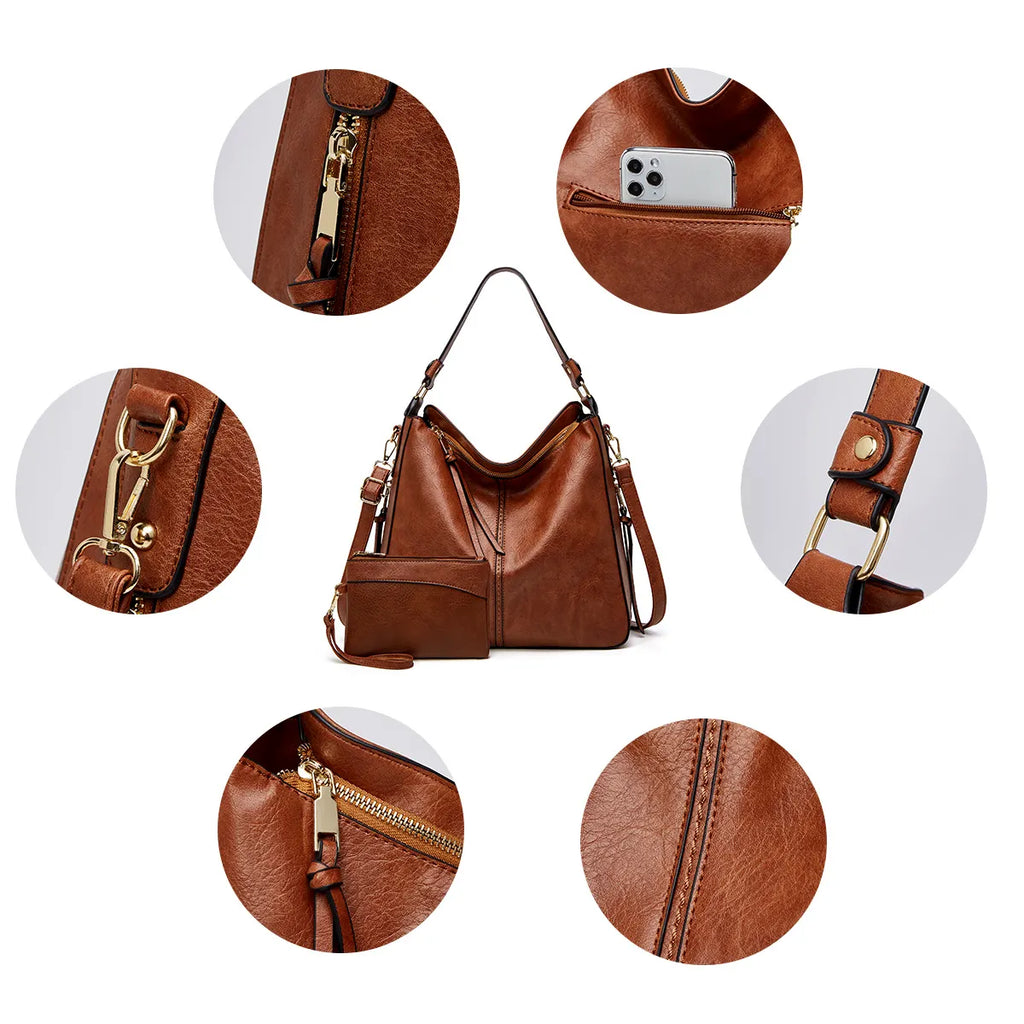 Borsa Hobo in Pelle di Lusso Antifurto + Portamonete Pouch GRATIS